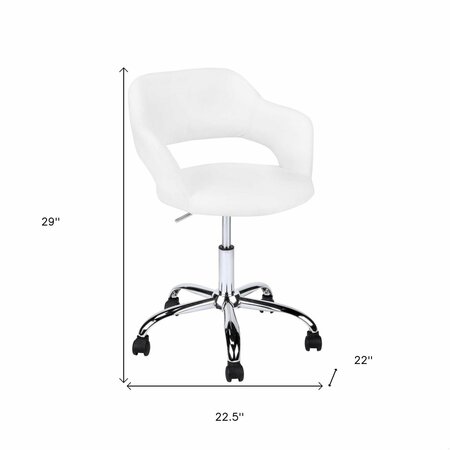 Homeroots 29 in. White Leather LookFoamMDF & Metal Office Chair with a Lift Base 333468